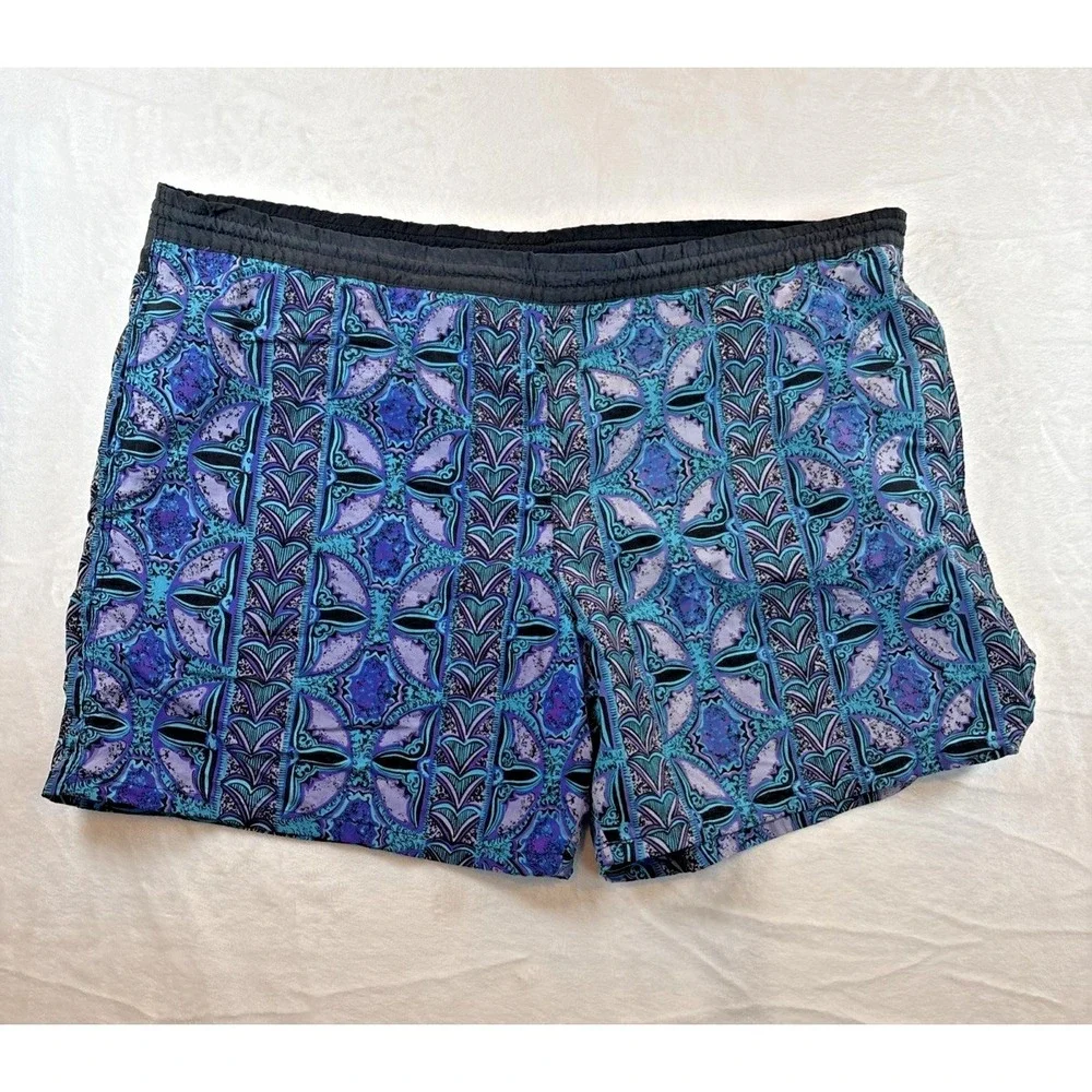 Speedo Vintage Swim Trunks Running‎ Shorts Mens L Teal Blue Purple 90s Aztec